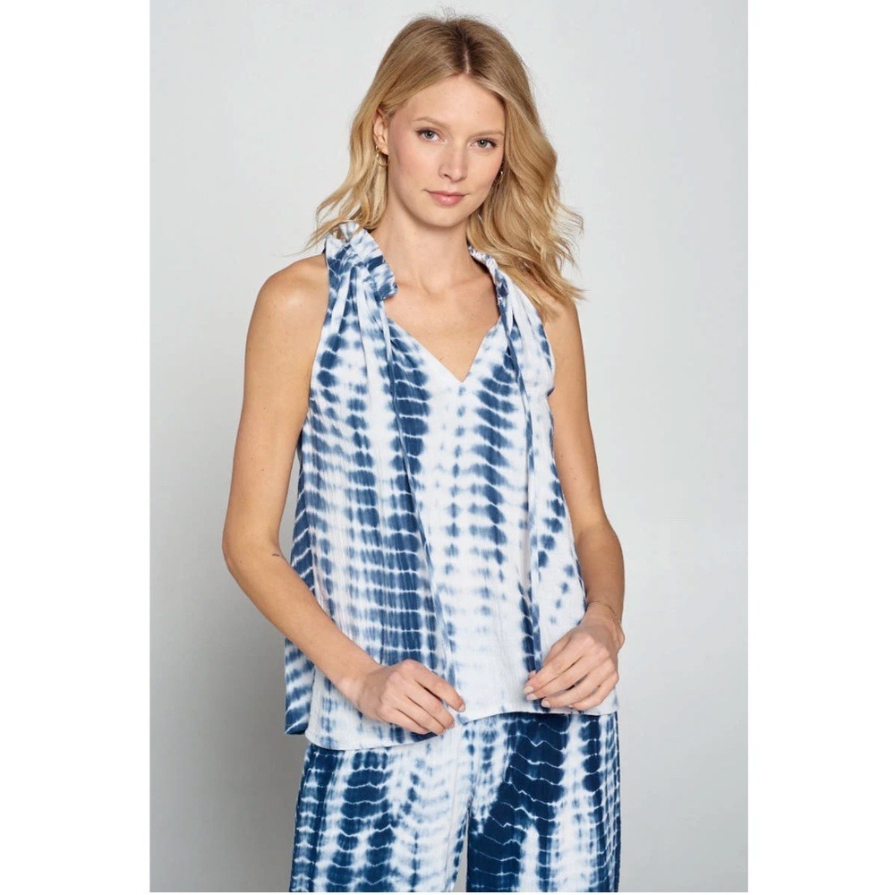 Heroes & Dreamers | Women's Tie-Dye Ruffle Neck Sleeveless Top, S - Picture 1 of 6